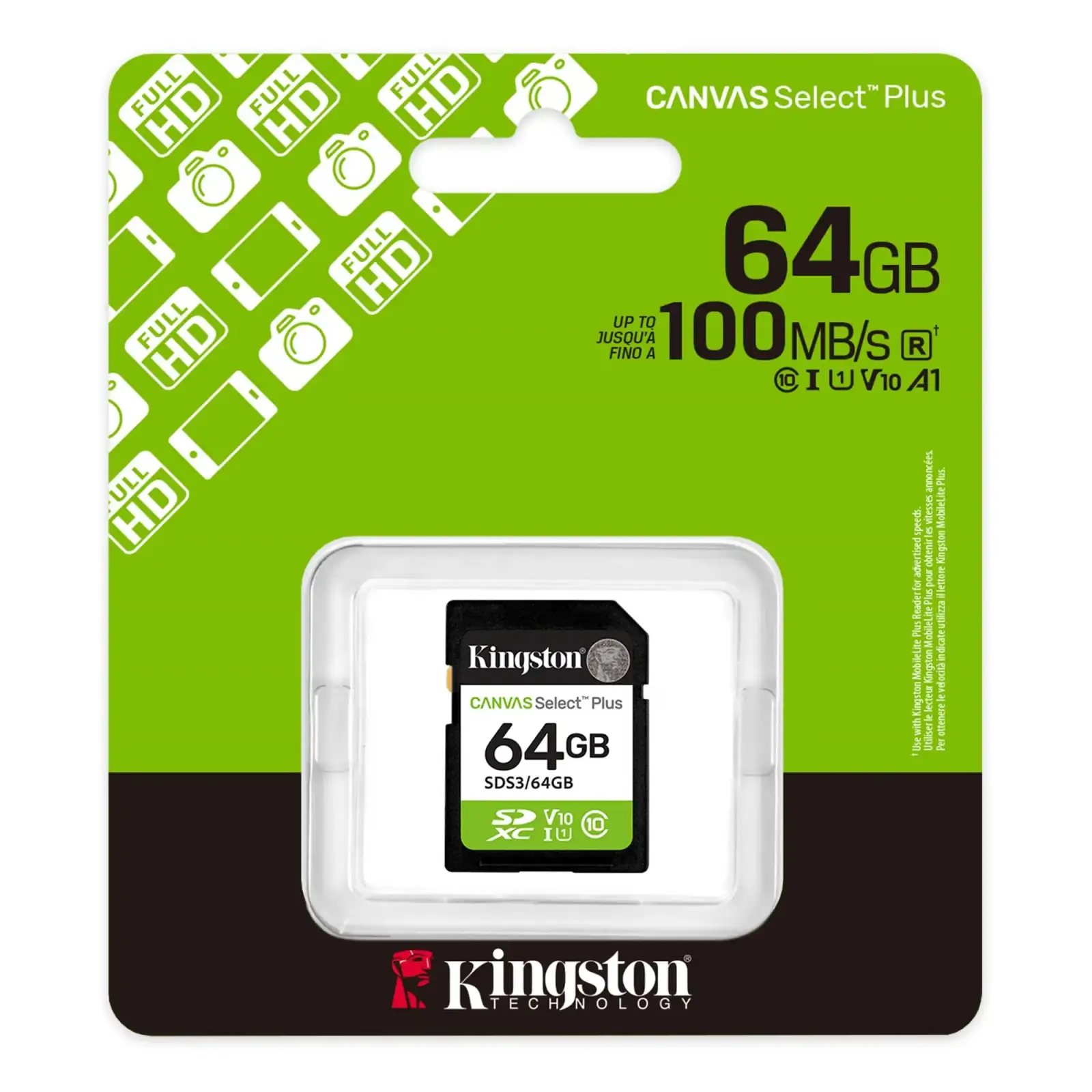 Карта пам`яті SDXC 64GB UHS-I Class 10 Kingston Canvas Select Plus R100MB/s (SDS3/64GB) UA