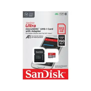 Карта пам`ятi MicroSDXC 512GB UHS-I Class 10 SanDisk Ultra A1 R150MB/s + SD-adapter (SDSQUAC-512G-GN6MA) UA