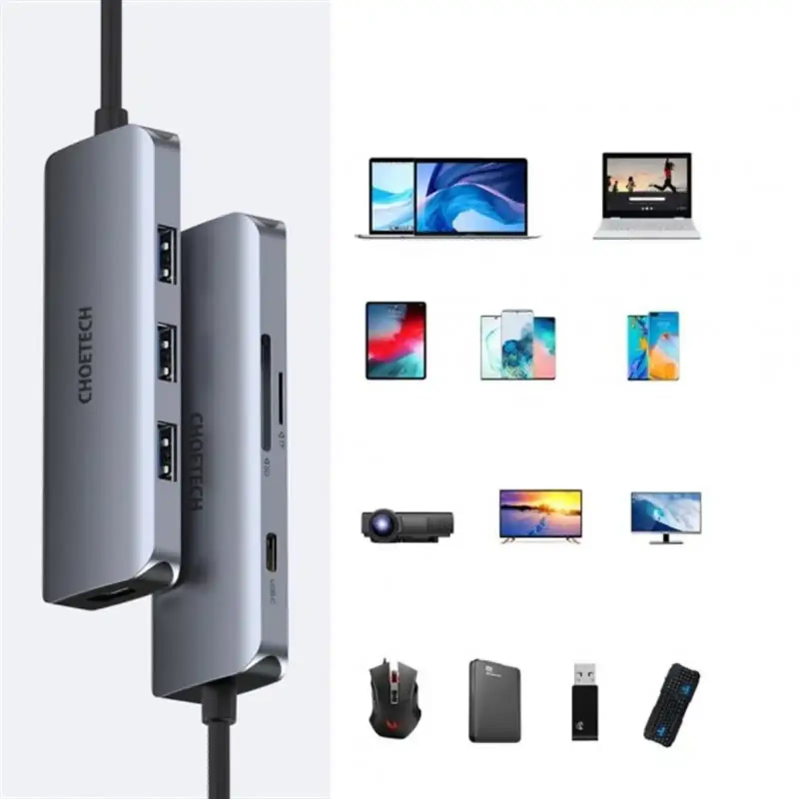 Концентратор Choetech HUB-M19 7 in 1 USB-C to HDMI Multiport Adapter UA