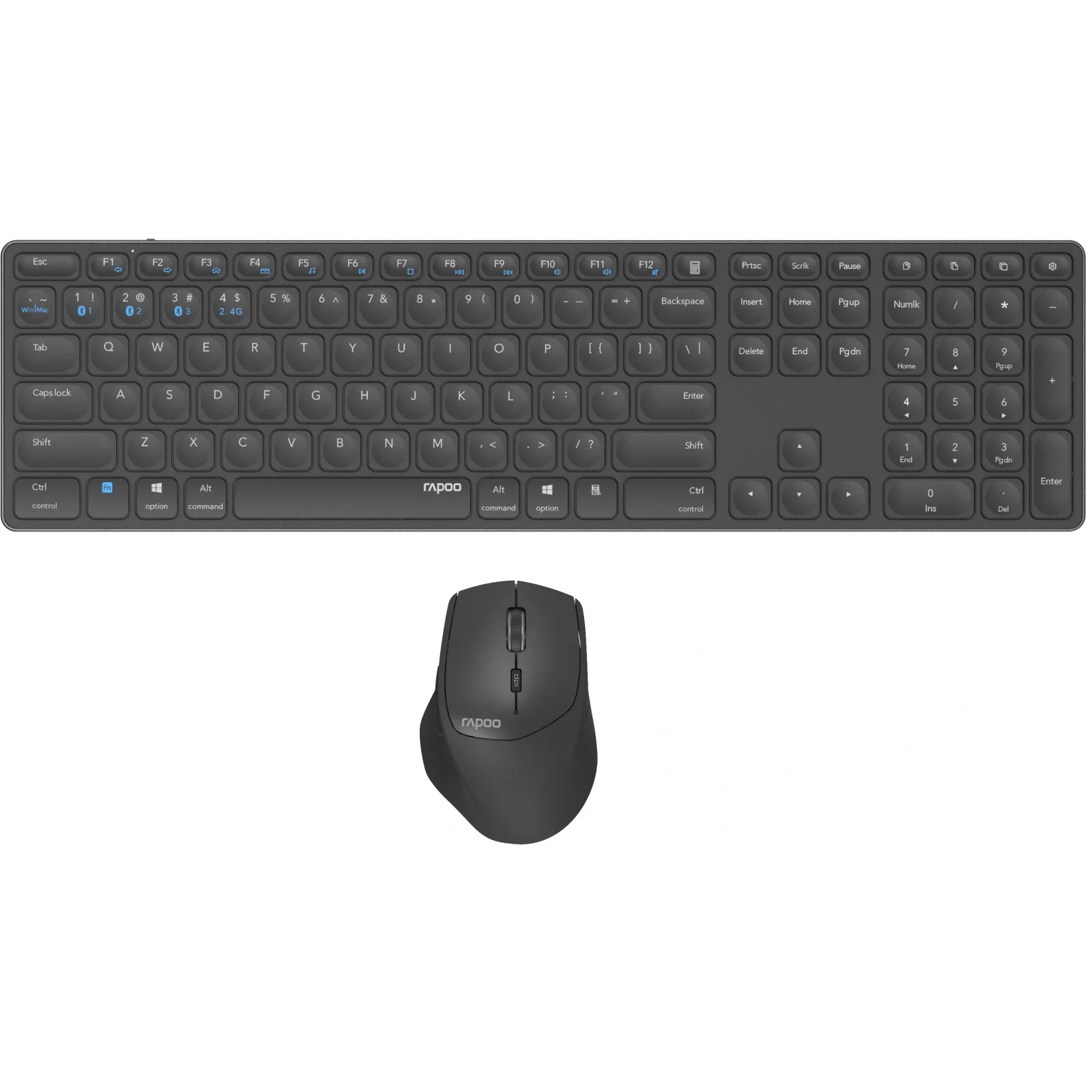 Комплект (клавиатура, мышь) беспроводной Rapoo 9800M Wireless Dark Grey, 9800M dark grey UA