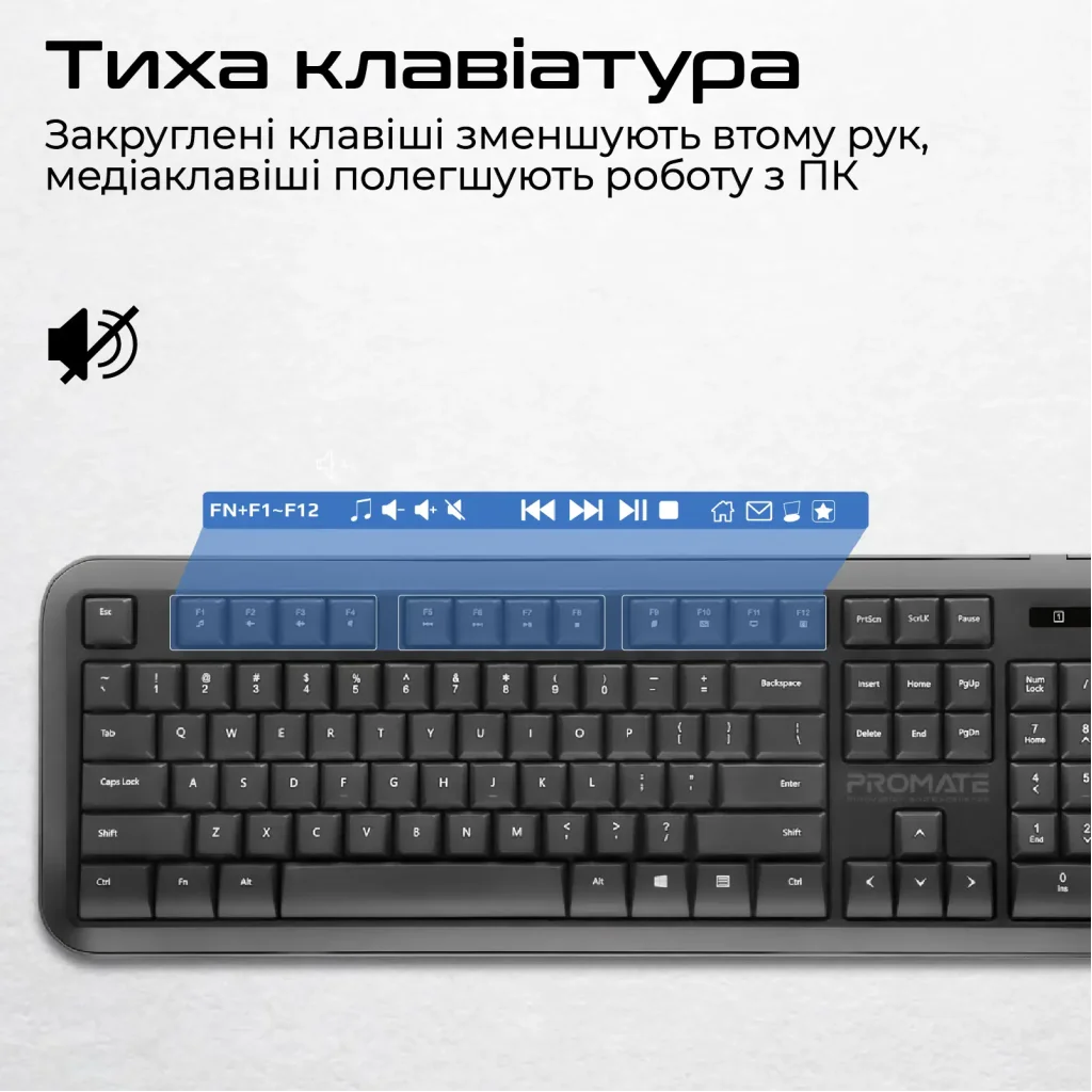 Комплект (клавіатура, мишка) бездротовий Promate ProCombo-6 Black UA