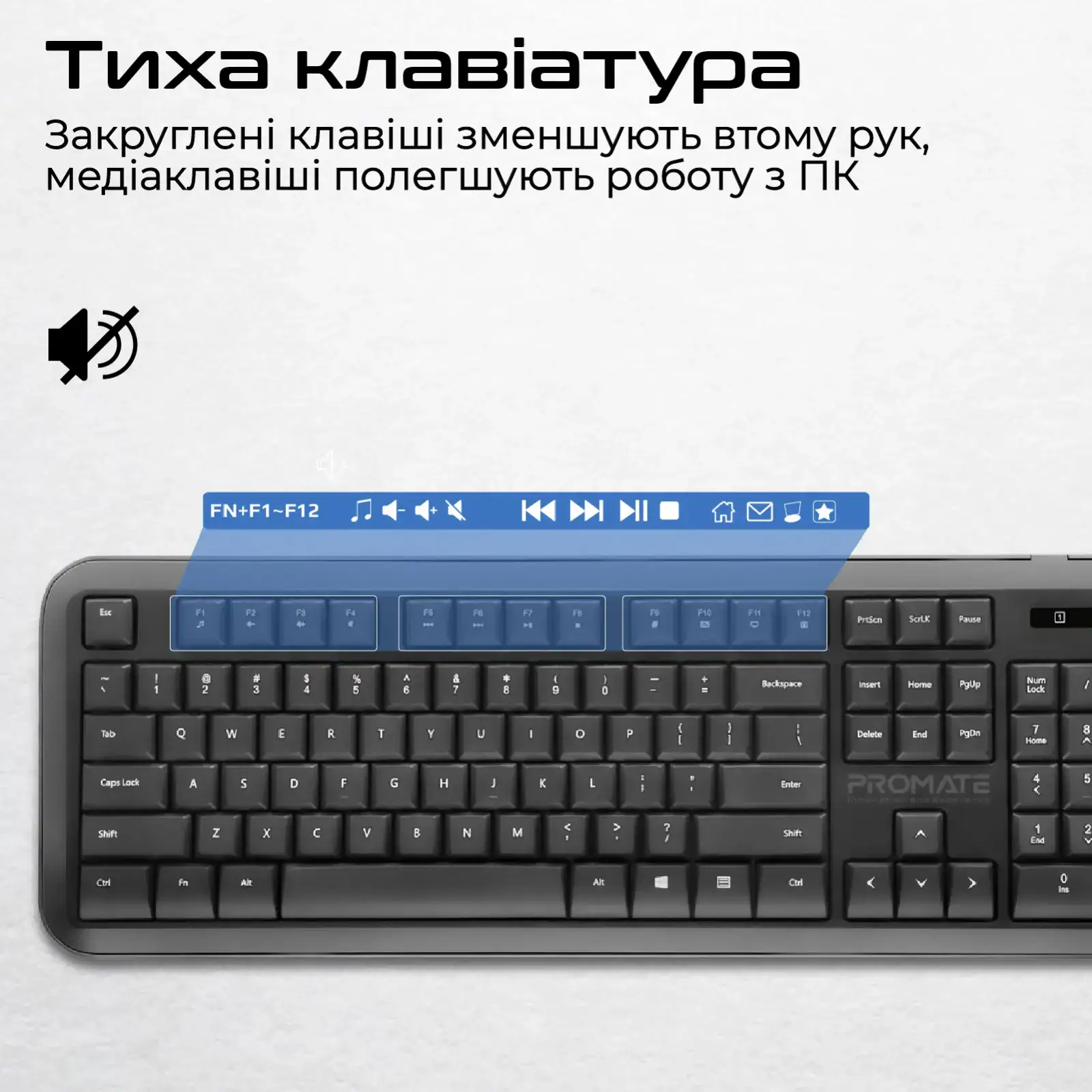 Комплект (клавіатура, мишка) бездротовий Promate ProCombo-6 Black UA