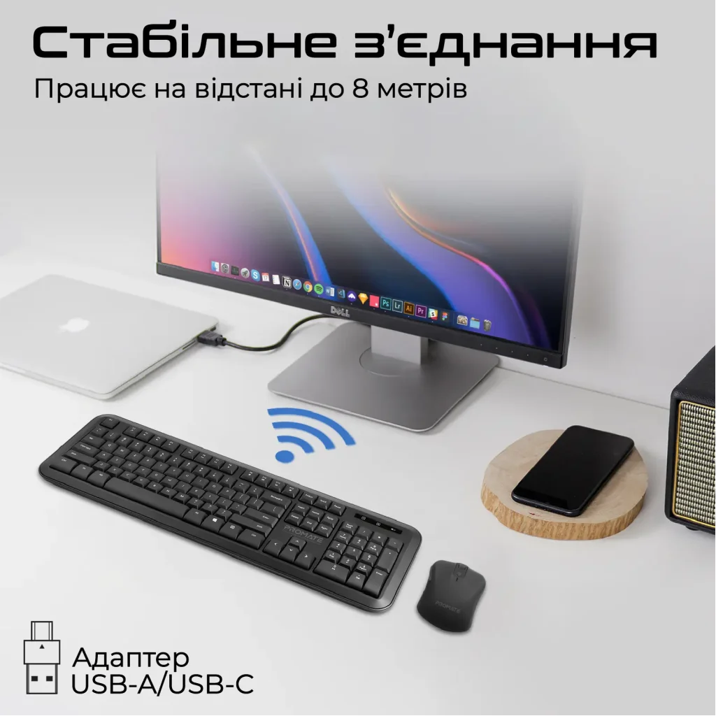 Комплект (клавіатура, мишка) бездротовий Promate ProCombo-6 Black UA