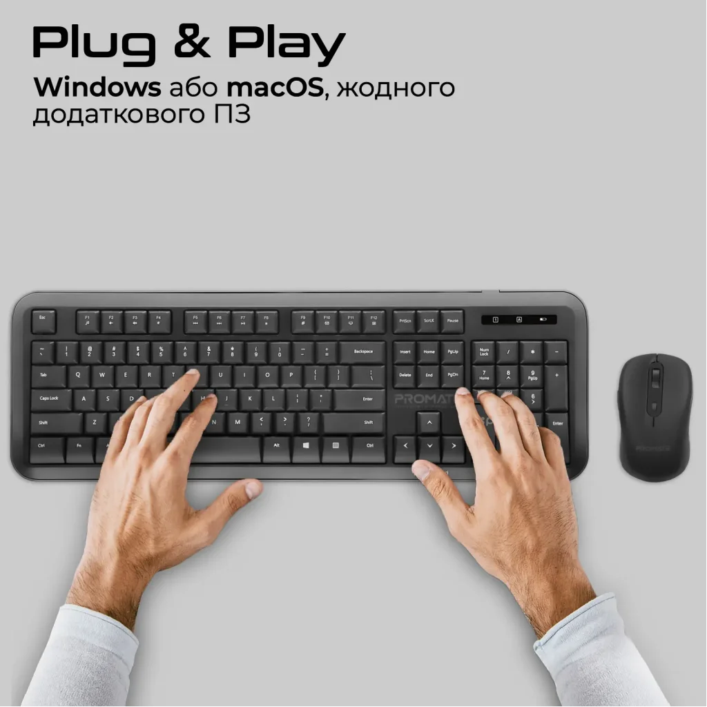 Комплект (клавіатура, мишка) бездротовий Promate ProCombo-6 Black UA