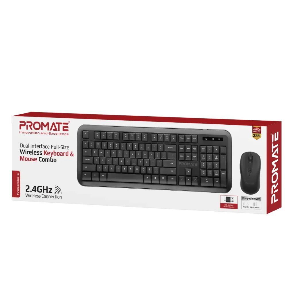 Комплект (клавіатура, мишка) бездротовий Promate ProCombo-6 Black UA
