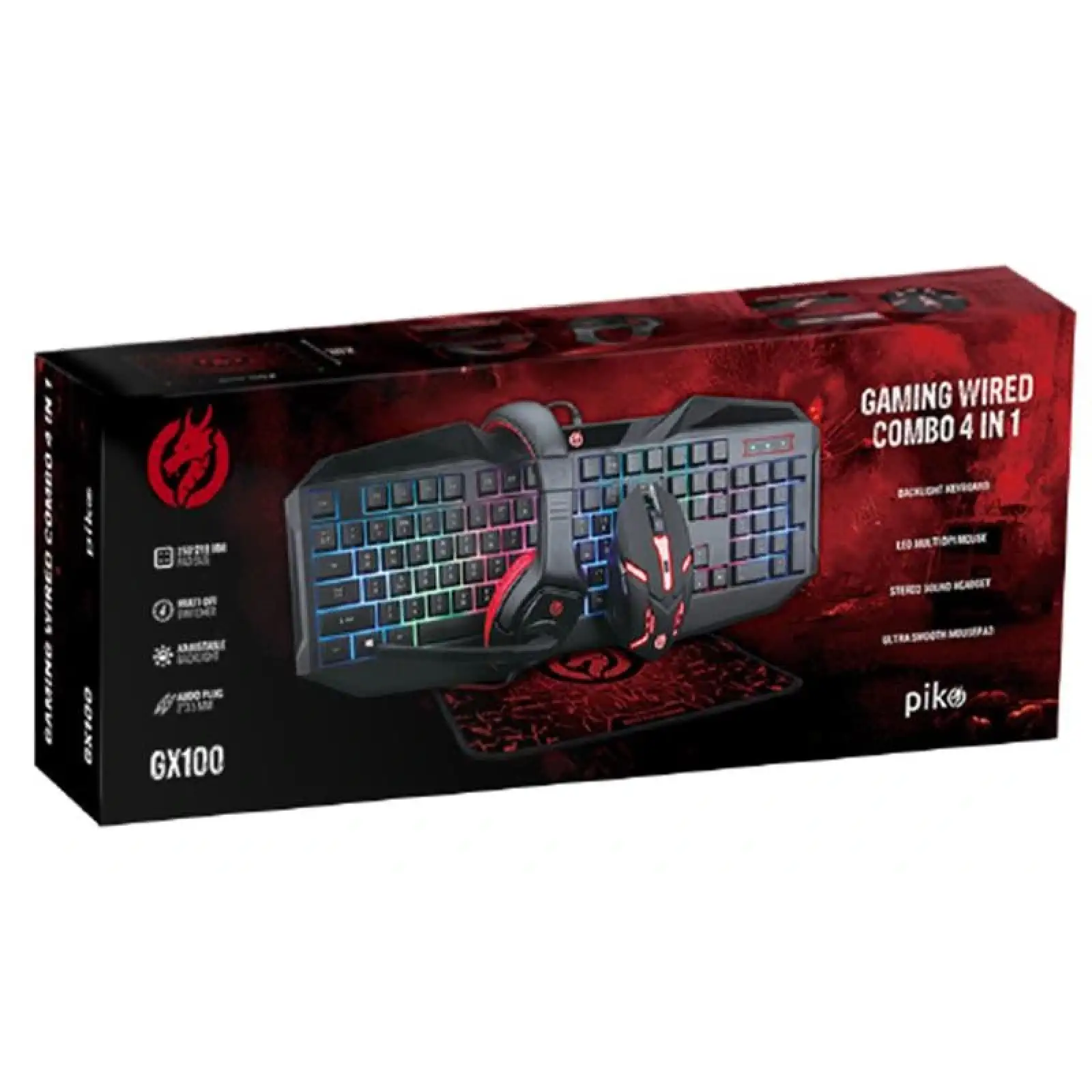 Комплект (клавиатура, мышь) Piko GX100 Black USB (1283126489792) + гарнитура, коврик UA