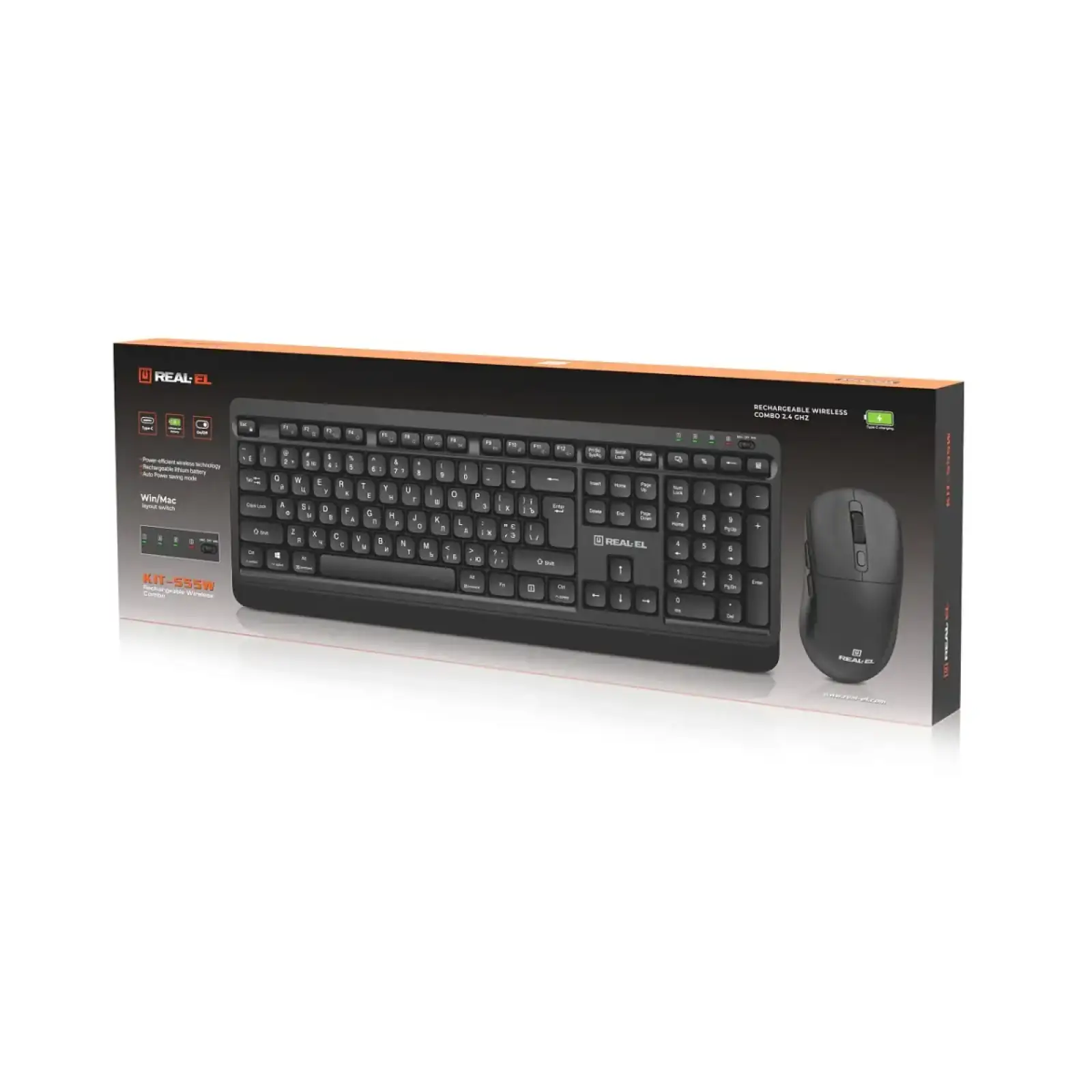 Комплект (клавіатура, миша) бездротовий REAL-EL Kit-555W Black UA