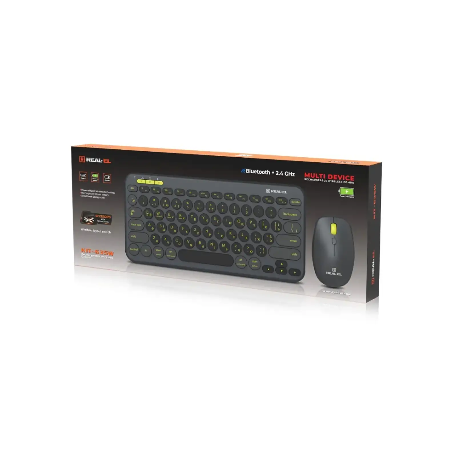 Комплект (клавіатура, миша) бездротовий REAL-EL Kit-635W Black UA