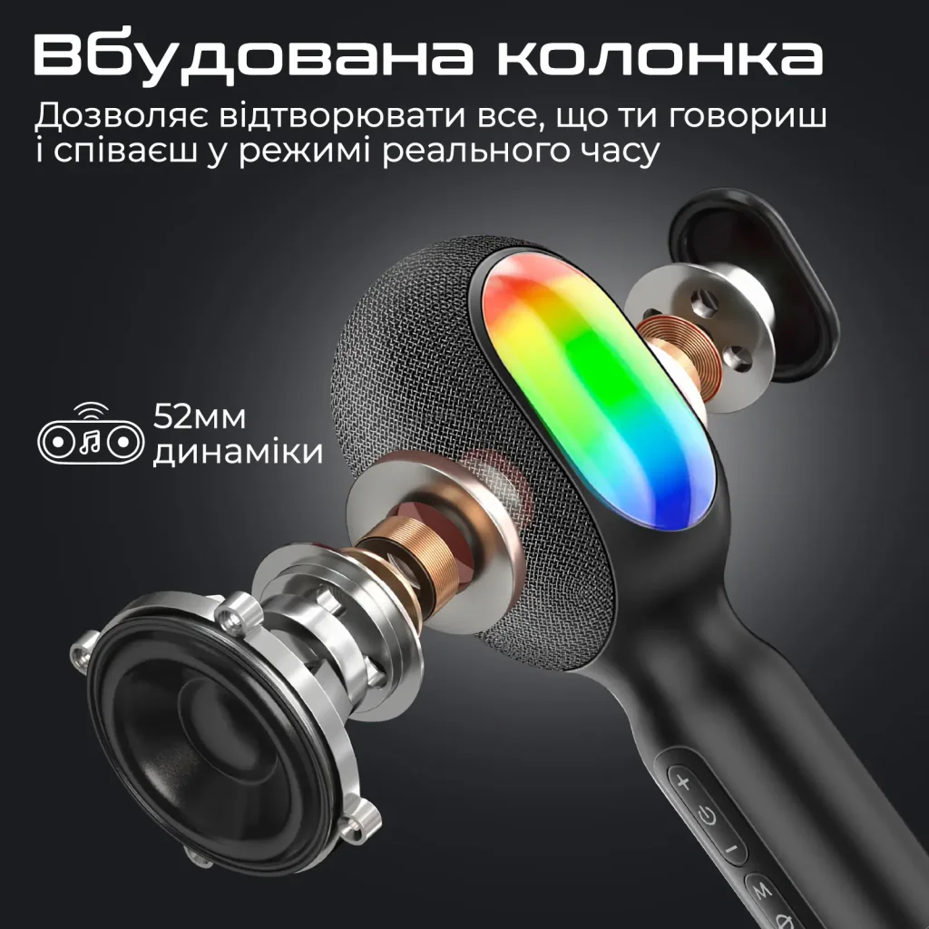 Микрофон для караоке Promate VocalMic Bluetooth LED Black (vocalmic.black) UA