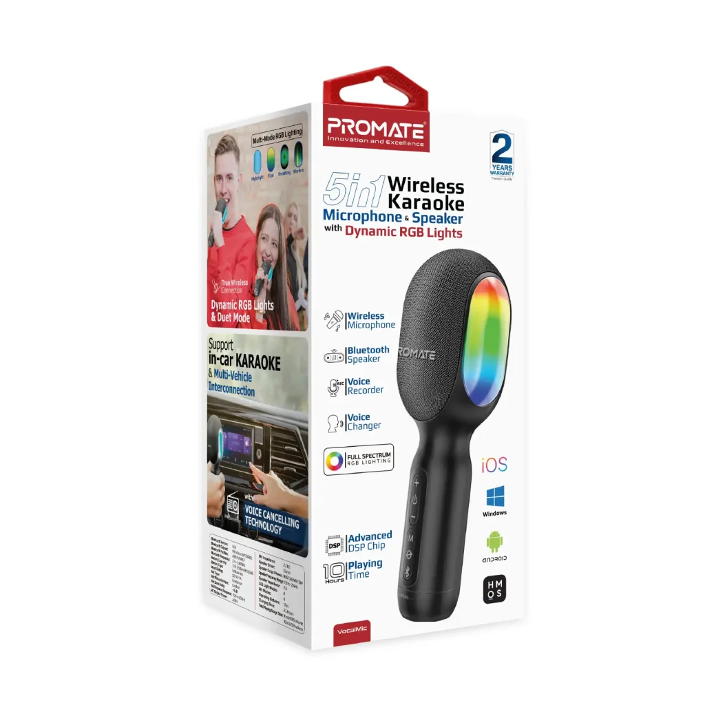 Микрофон для караоке Promate VocalMic Bluetooth LED Black (vocalmic.black) UA