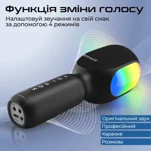Микрофон для караоке Promate VocalMic Bluetooth LED Black (vocalmic.black) UA
