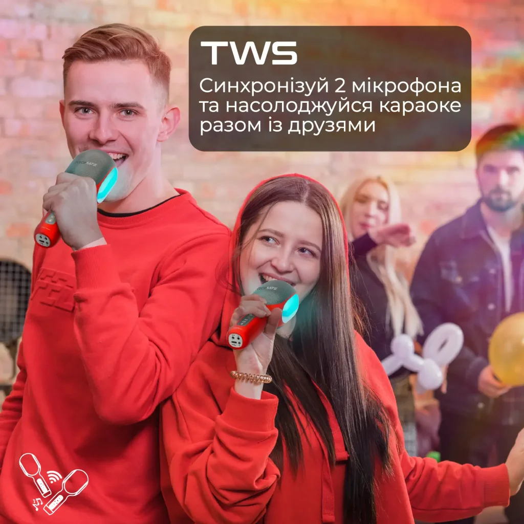 Микрофон для караоке Promate VocalMic Bluetooth LED Red (vocalmic.red) UA