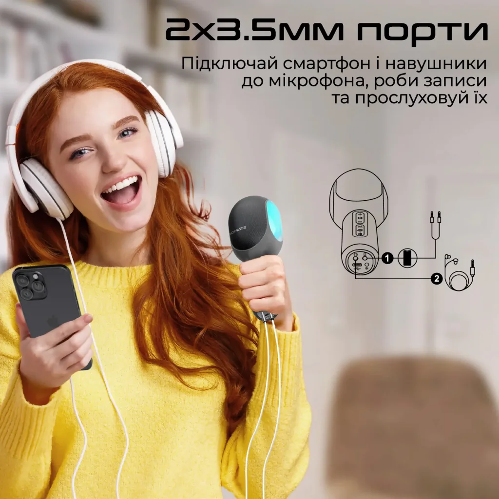 Микрофон для караоке Promate VocalMic Bluetooth LED Black (vocalmic.black) UA