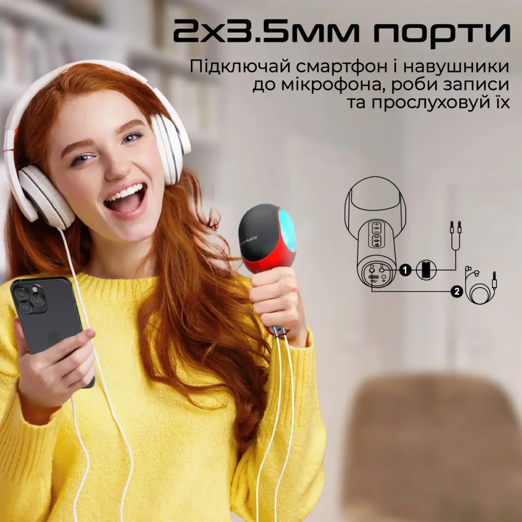 Микрофон для караоке Promate VocalMic Bluetooth LED Red (vocalmic.red) UA
