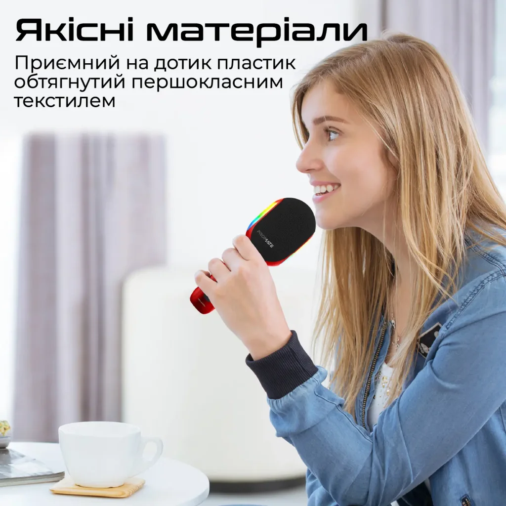 Микрофон для караоке Promate VocalMic Bluetooth LED Red (vocalmic.red) UA