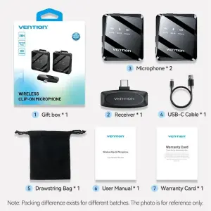 Мікрофон Vention USB Type-C 2-Pack Wireless Lavalier Black (NCBB0) UA