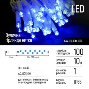 Світлодіодна гірлянда ColorWay (CW-GO-100L10BL) 100LED, 10м, синє світло UA