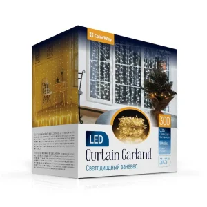 Світлодіодна гірлянда ColorWay (CW-GW-300L33V) 300LED, 3x3м, штора-завіса UA