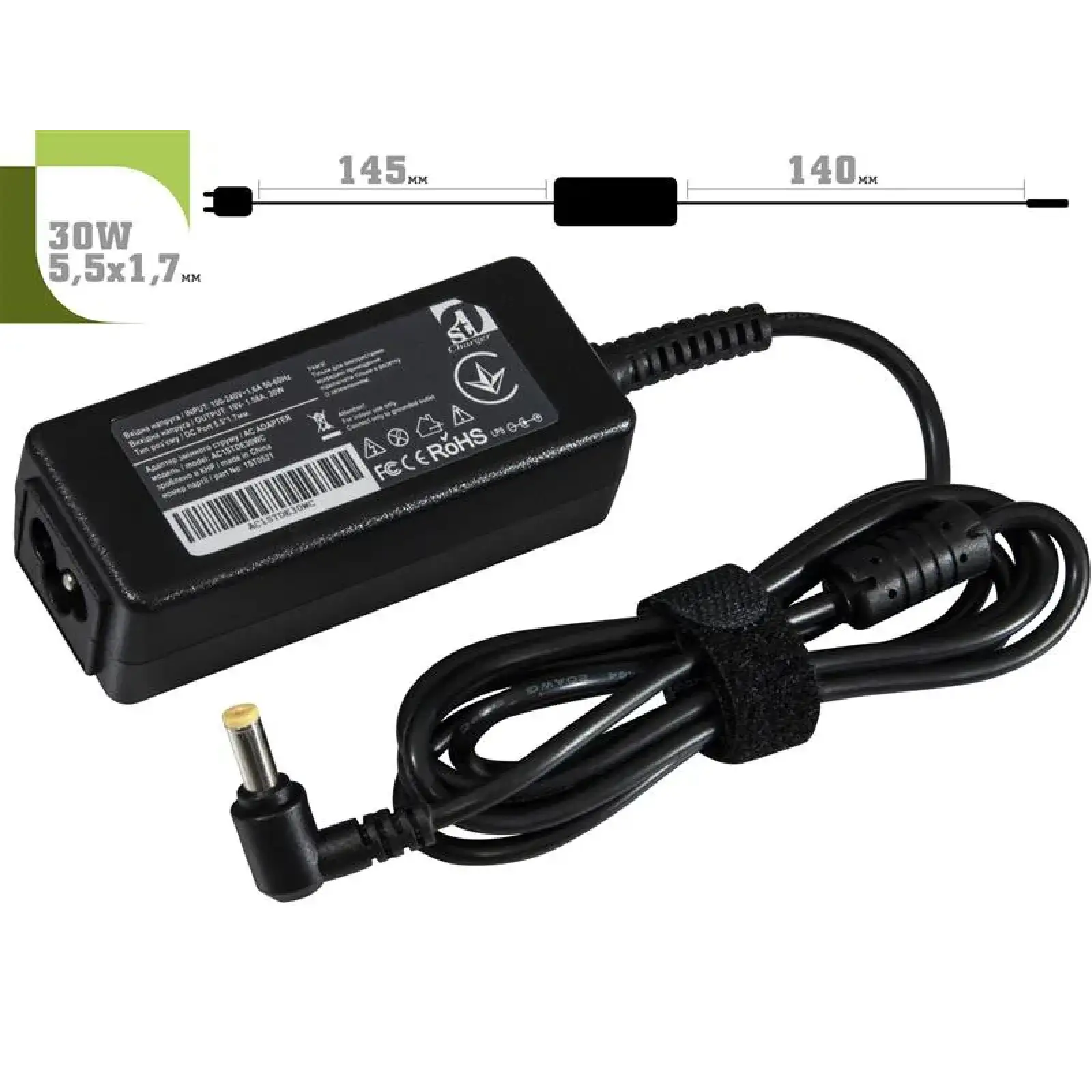 Блок живлення 1StCharger для ноутбука Dell 19V 30W 1.58A 5.5х1.7мм + каб.жив. (AC1STDE30WC) UA