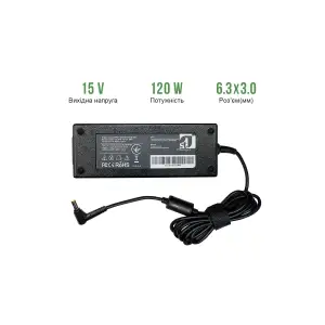 Блок питания 1StCharger для ноутбука Toshiba 15V 120W 8A 6.3x3.0 + каб.пит. (AC1STTO120WA) UA