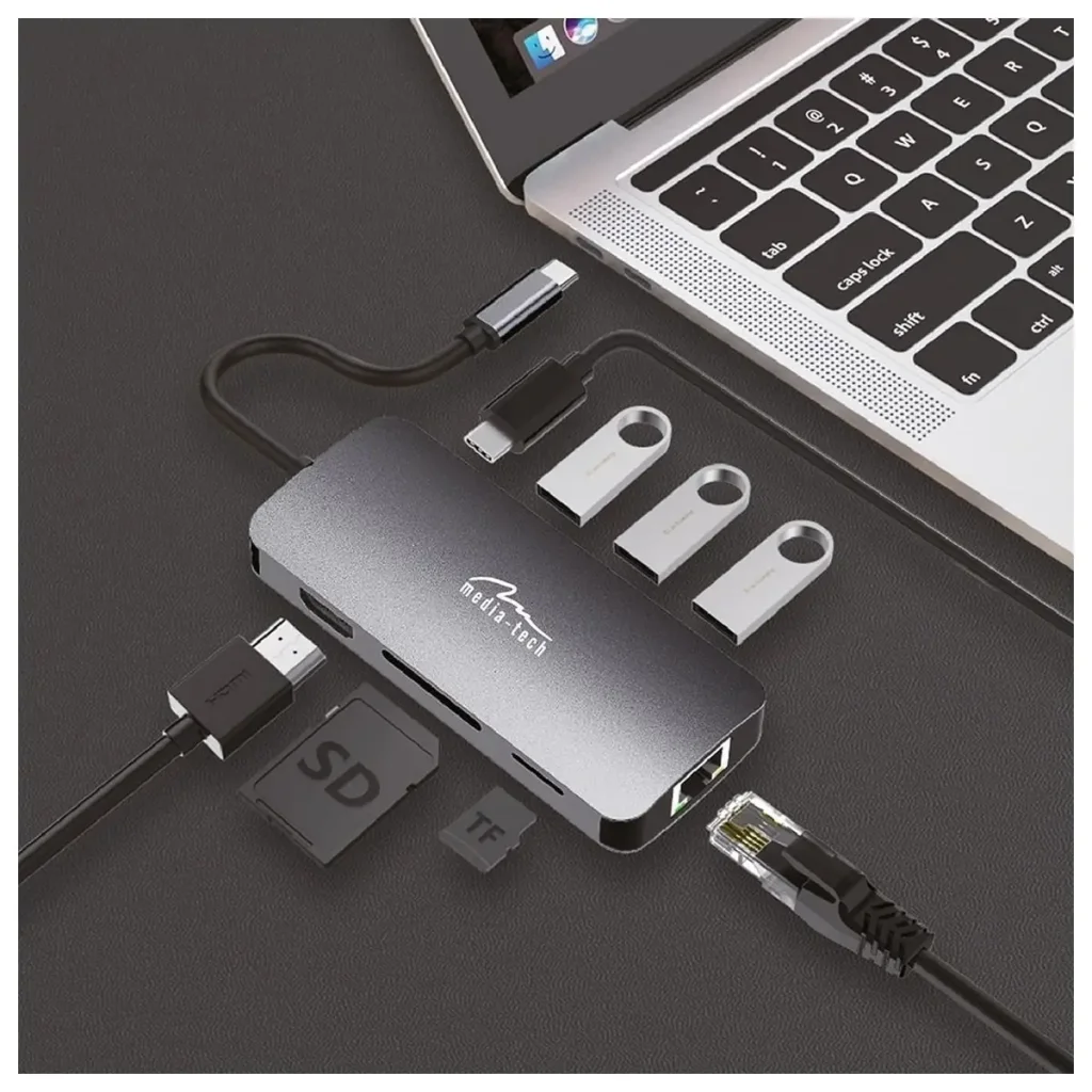 Док-станция Media-Tech USB-C HDMI/USB 3.0x3/RJ45/SD/MicroSD/PD 100W (MT5044) UA
