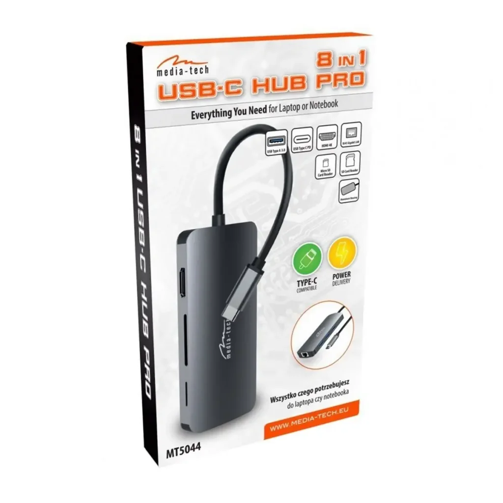 Док-станция Media-Tech USB-C HDMI/USB 3.0x3/RJ45/SD/MicroSD/PD 100W (MT5044) UA