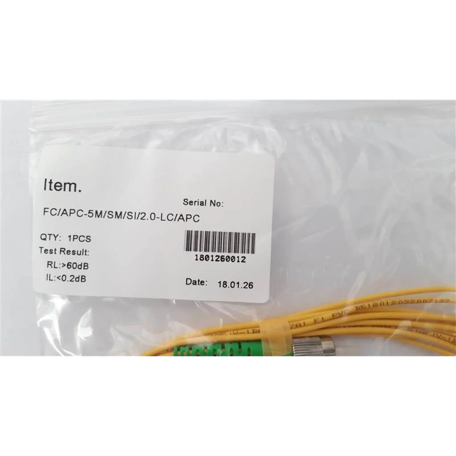 Патчкорд Abee LC/APC-FC/APC simplex, G657A, 2.0mm, 5m UA