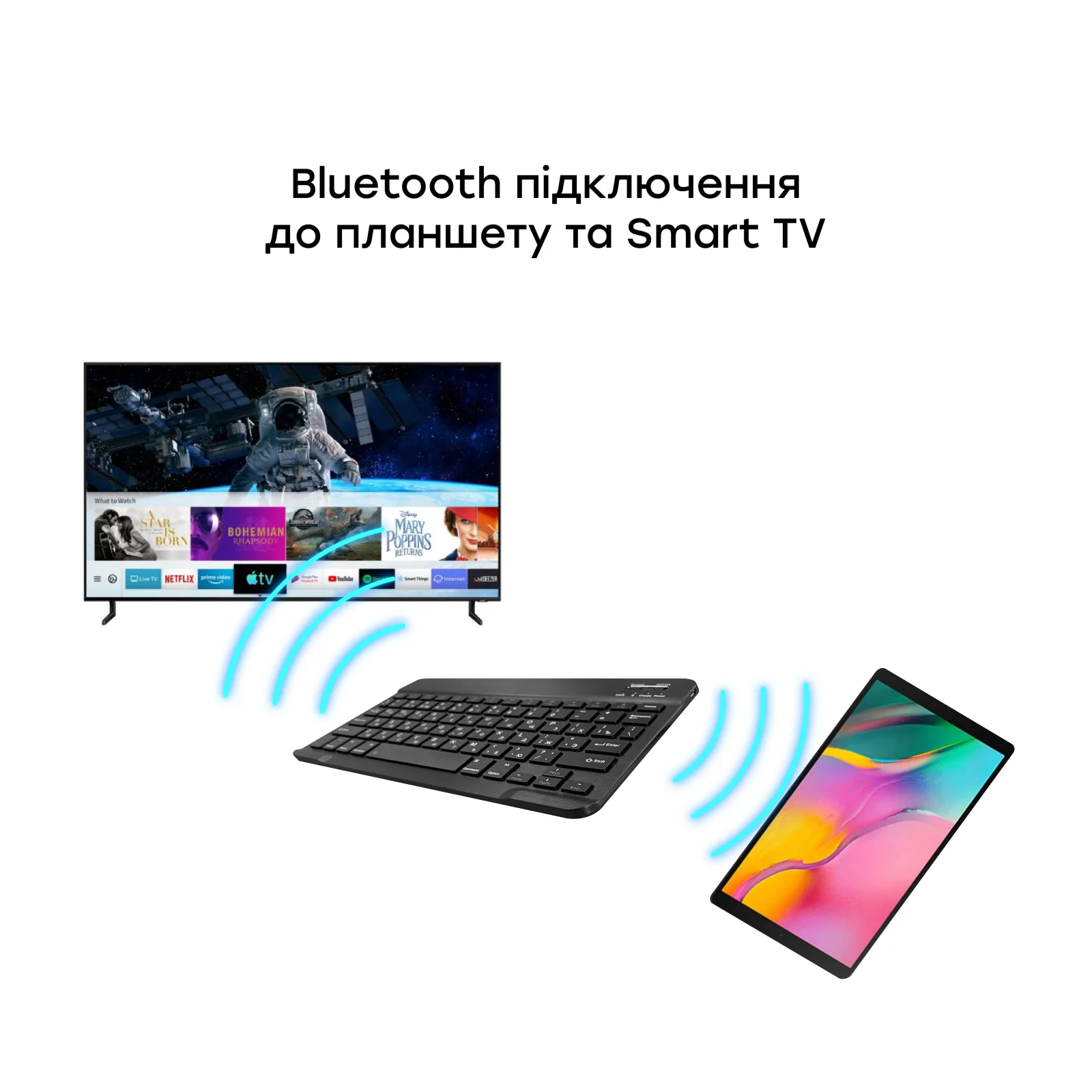 Беспроводная Bluetooth клавиатура AIRON Easy Tap для Smart TV и планшета с силиконовой накладкой на клавиши UA