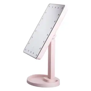 Настольное зеркало с подсветкой 22 LED для макияжа 21х16 см прямоугольное на ножке USB Розовое HP-10-4AP Yiwu UA
