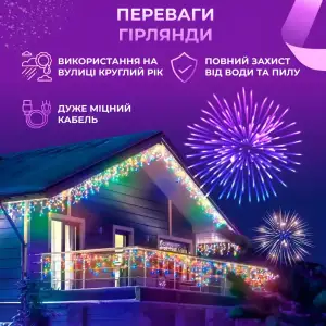 Гірлянда вулична світлодіодна 90 LED 3 метри білий дріт бахрома 18 ниток 3МWML Garlando UA