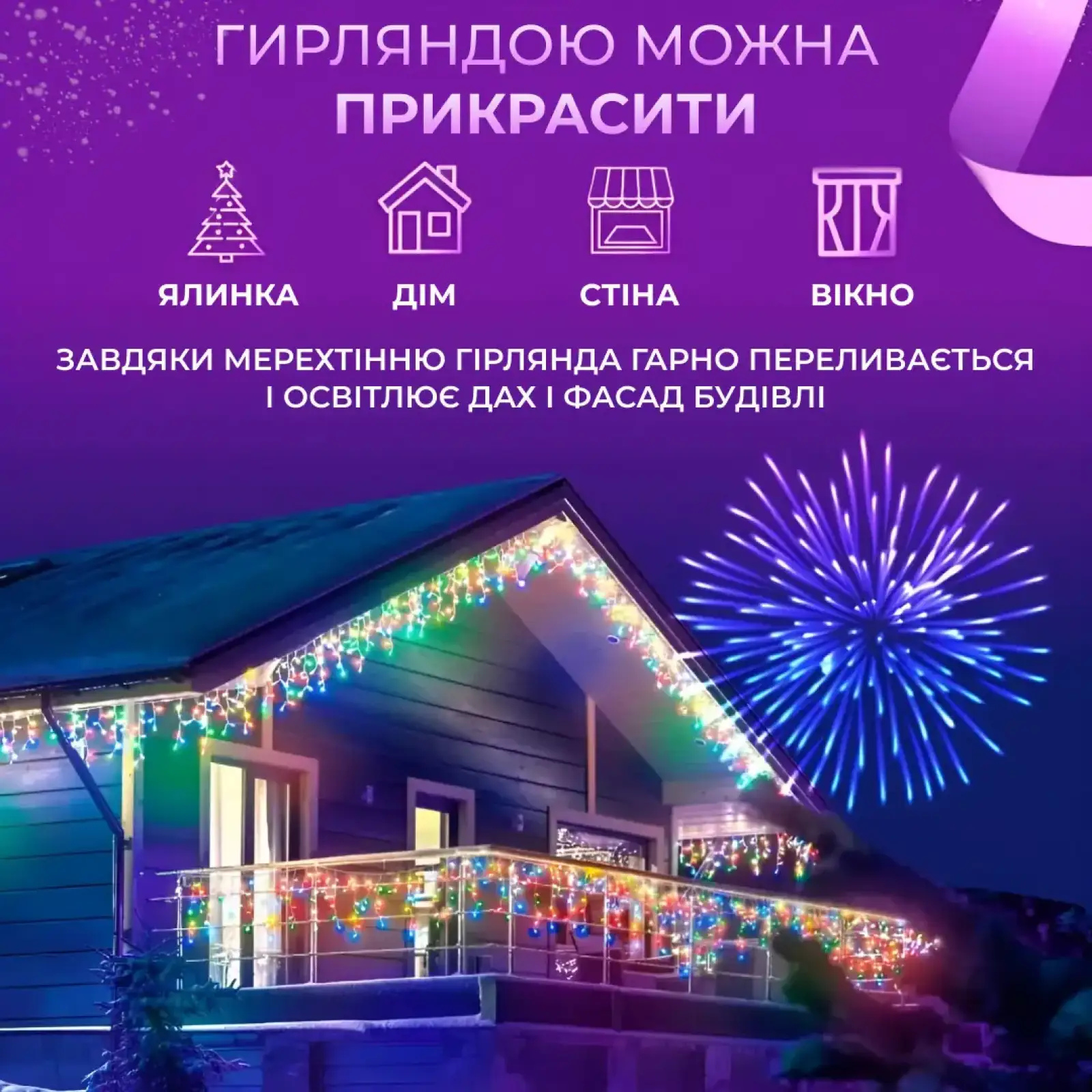 Гірлянда вулична світлодіодна 90 LED 3 метри білий дріт бахрома 18 ниток 3МWML Garlando UA