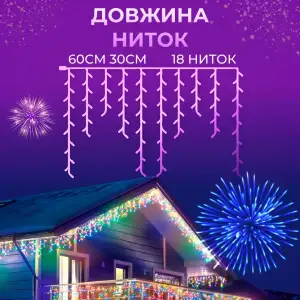Гірлянда вулична світлодіодна 90 LED 3 метри білий дріт бахрома 18 ниток 3МWML Garlando UA