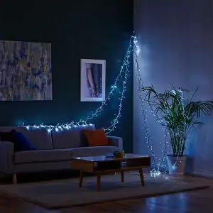 Новорічна гірлянда вулична 100 м 1000 LED із сонячною батареєю 8 режимів роботи чорний провід Біле світло SB1000L100MBW Garlando UA