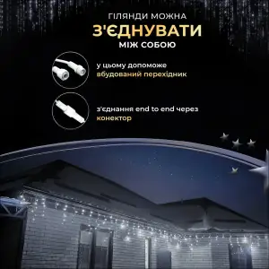 Вулична гірлянда Бахрома 25 м 405 LED гірлянда штора білий провід Білий 25MWW Garlando UA