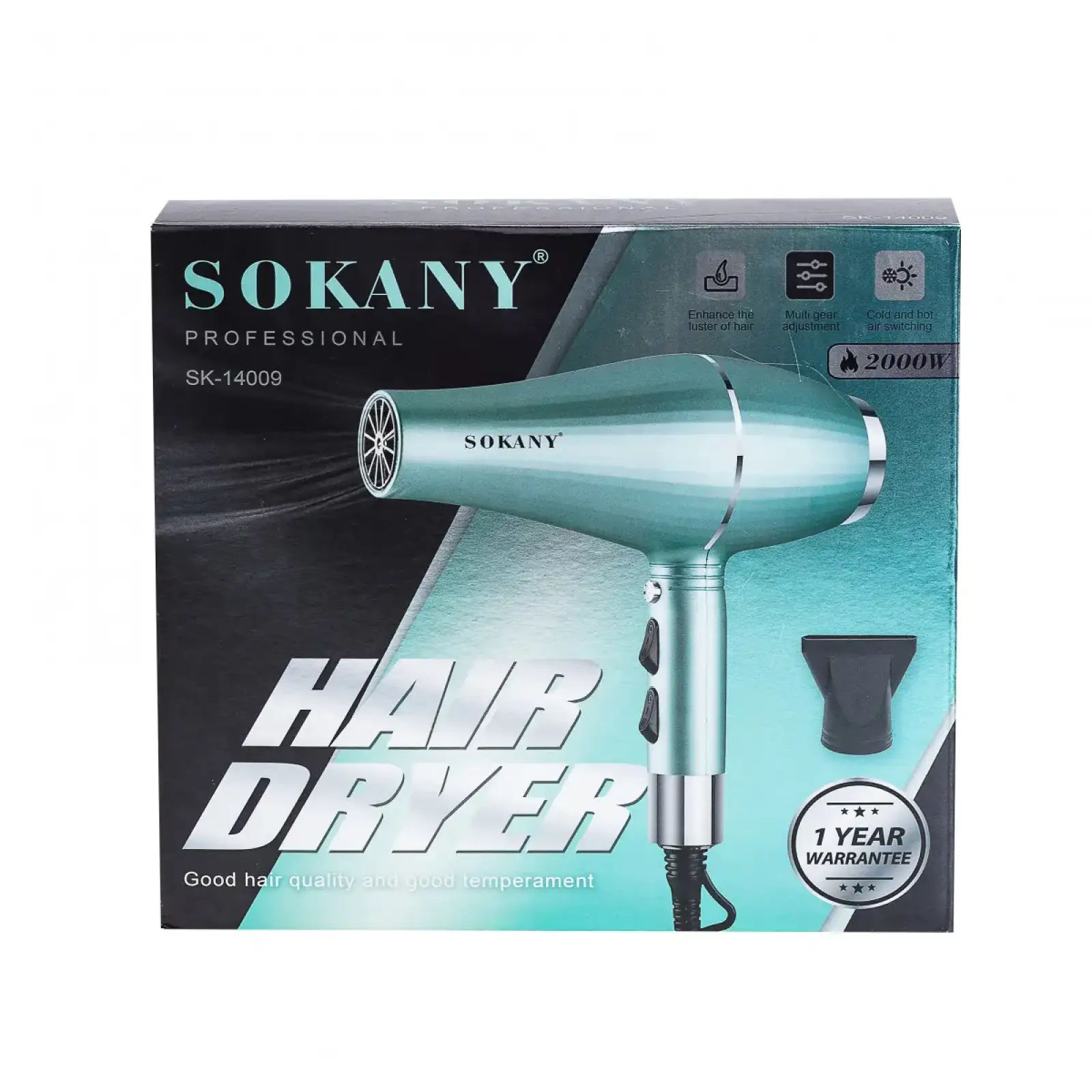 Фен для волосся Sokany з двома концентраторами зелений SK-14009 (SK14009) UA