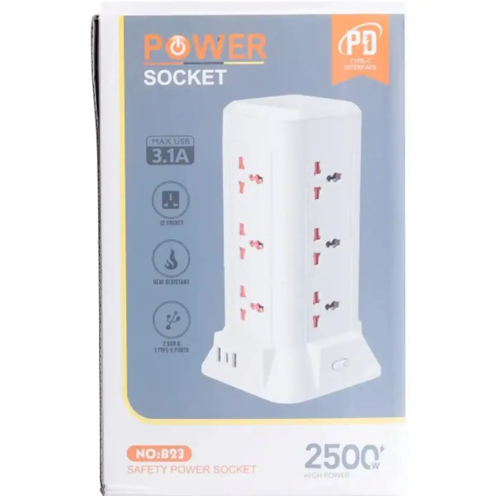 Мережевий фільтр подовжувач 2.8 м з лампою на 9 універсальних розеток з 2 USB, 1 Type-C, бездротова зарядка HP-5-5 Yiwu UA