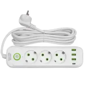 Мережевий фільтр-подовжувач 3 розетки 3xUSBxA 1xUSB-C 3м білий HP-5-33 Yiwu UA