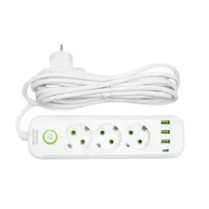Мережевий фільтр-подовжувач 3 розетки 3хUSB-A 1xUSB-C 5м білий HP-5-35 Yiwu UA