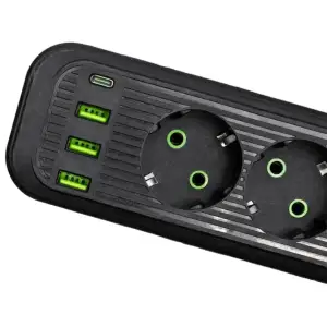 Мережевий фільтр-подовжувач 4 розетки 3xUSB-A 1xUSB-C 3м чорний HP-5-38M Yiwu UA