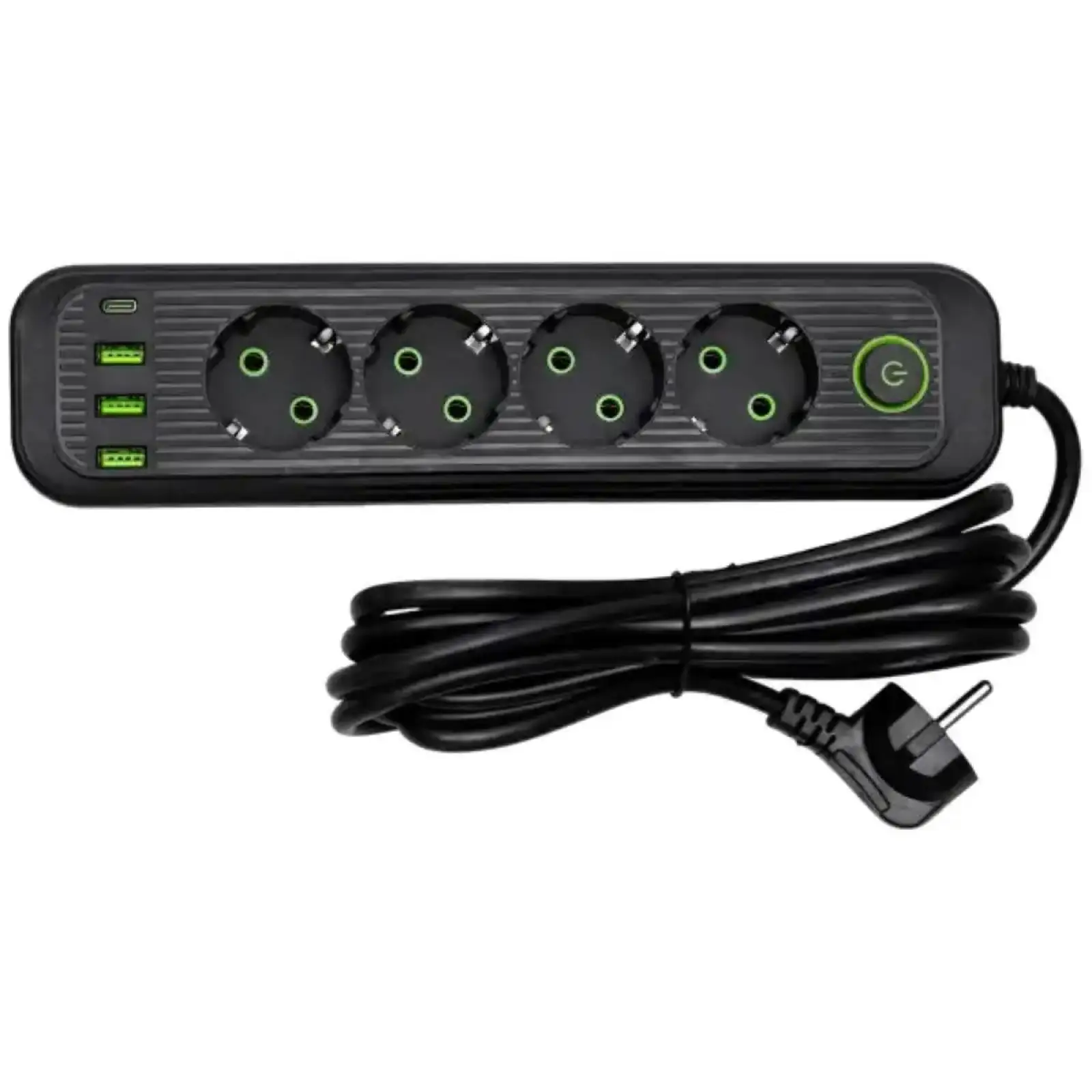 Мережевий фільтр-подовжувач 4 розетки 3xUSB-A 1xUSB-C 3м чорний HP-5-38M Yiwu UA