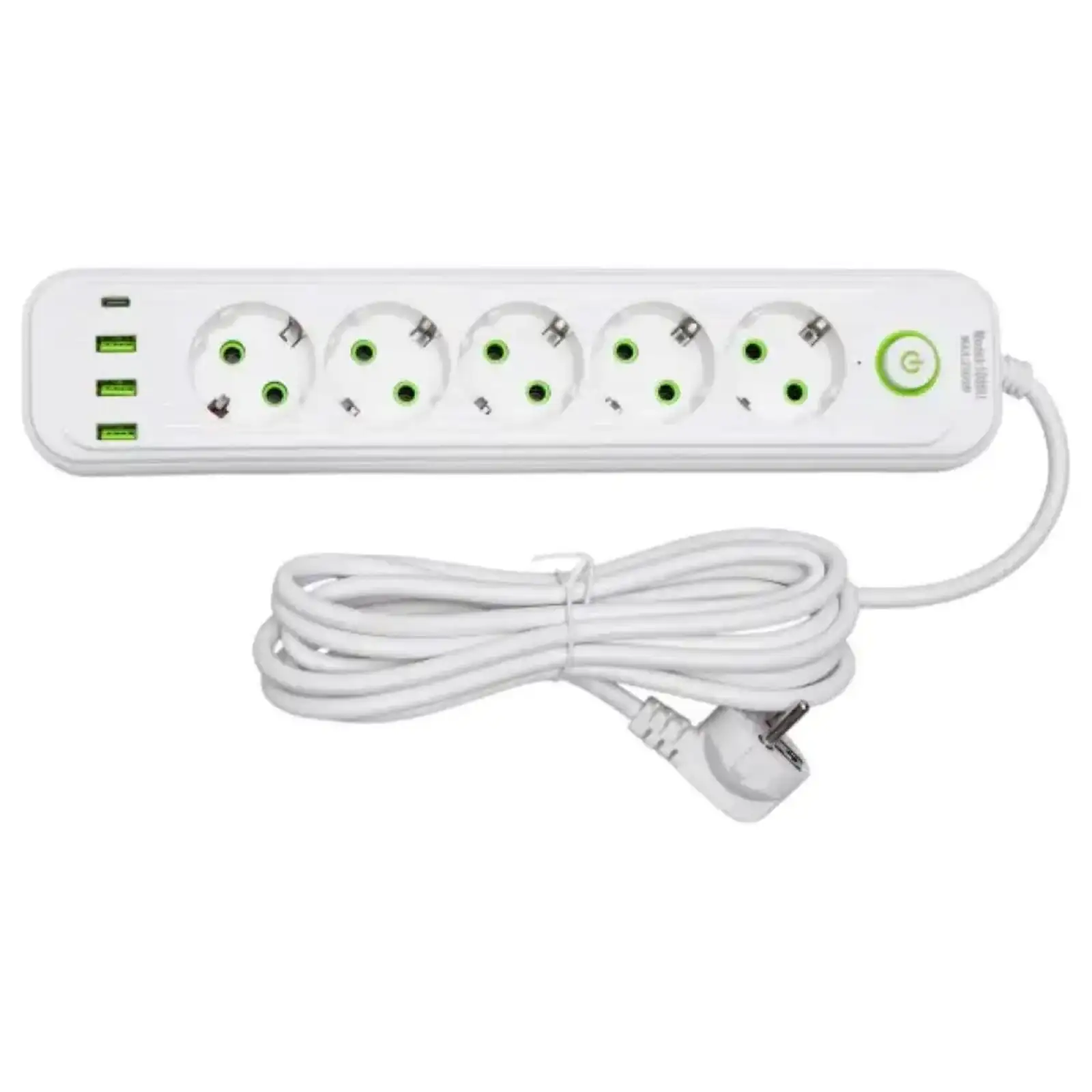 Мережевий фільтр-подовжувач 5 розеток 3xUSB-A 1xUSB-C 3м білий HP-5-41 Yiwu UA