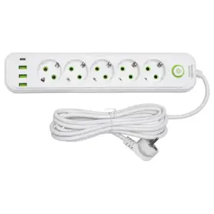 Мережевий фільтр-подовжувач 5 розеток 3xUSB-A 1xUSB-C 3м білий HP-5-41 Yiwu UA