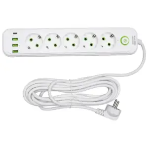 Мережевий фільтр-подовжувач 5 розеток 3xUSB-A 1xUSB-C 5м білий HP-5-43 Yiwu UA