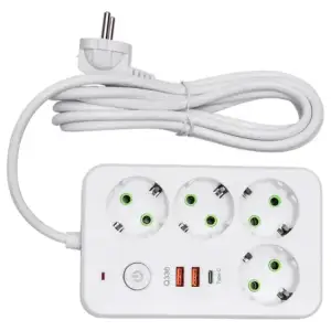 Мережевий фільтр-подовжувач 4 розетки 2xUSB-A 1xUSB-C 3м білий HP-5-45 Yiwu UA