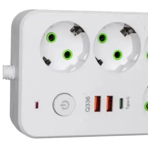 Мережевий фільтр-подовжувач 4 розетки 2xUSB-A 1xUSB-C 3м білий HP-5-45 Yiwu UA