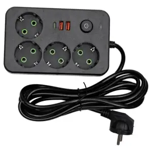 Мережевий фільтр-подовжувач 4 розетки 2xUSB-A 1xUSB-C 3м чорний HP-5-46 Yiwu UA