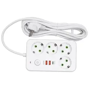 Мережевий фільтр-подовжувач 4 розетки 2xUSB-A 1xUSB-C 5м білий HP-5-47 Yiwu UA