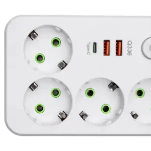 Мережевий фільтр-подовжувач 4 розетки 2xUSB-A 1xUSB-C 5м білий HP-5-47 Yiwu UA