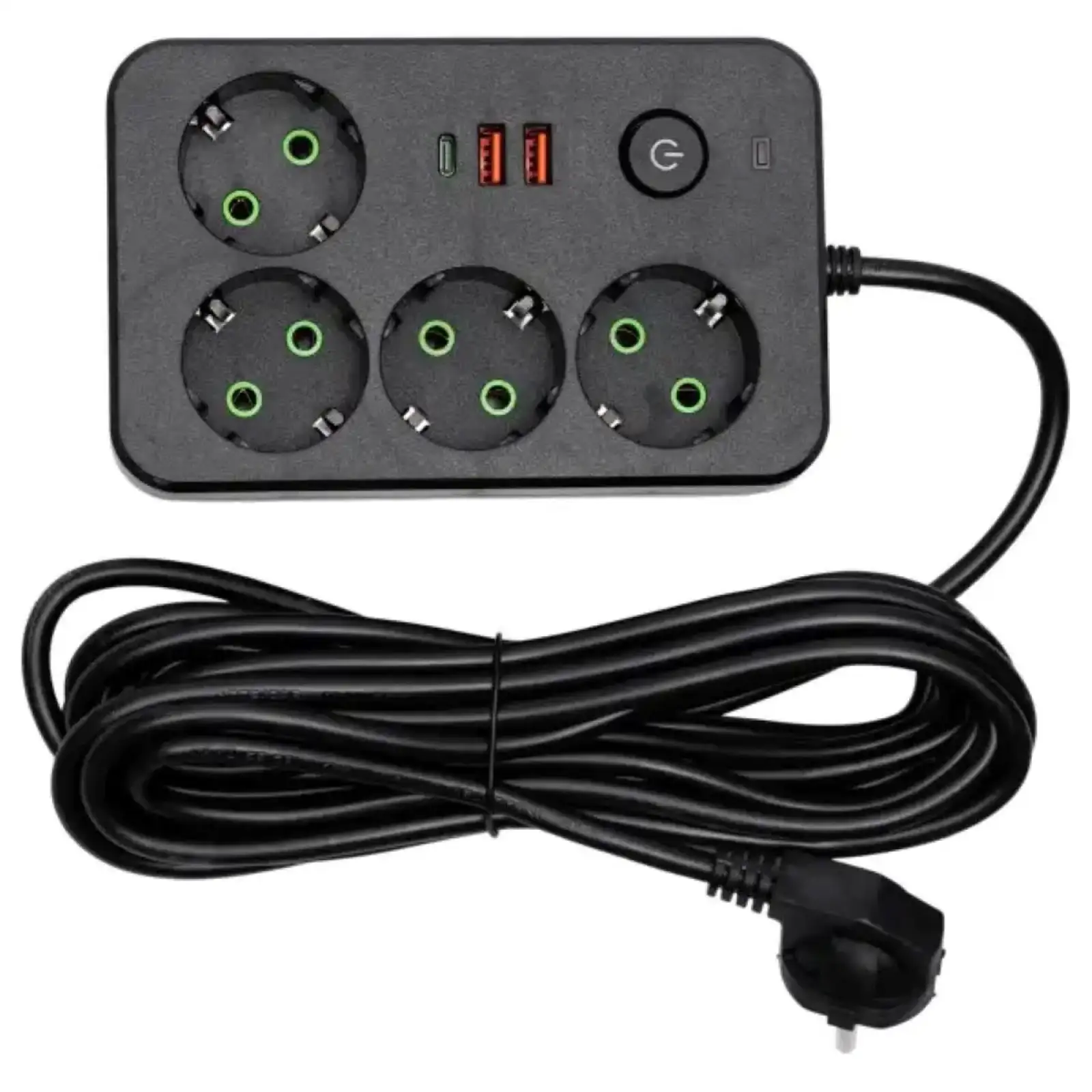 Мережевий фільтр-подовжувач 4 розетки 2xUSB-A 1xUSB-C 5м чорний HP-5-48 Yiwu UA