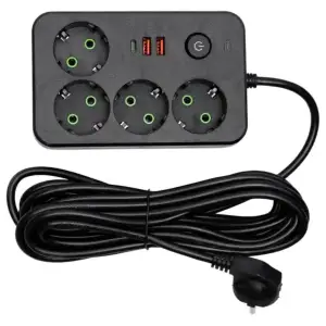 Мережевий фільтр-подовжувач 4 розетки 2xUSB-A 1xUSB-C 5м чорний HP-5-48 Yiwu UA